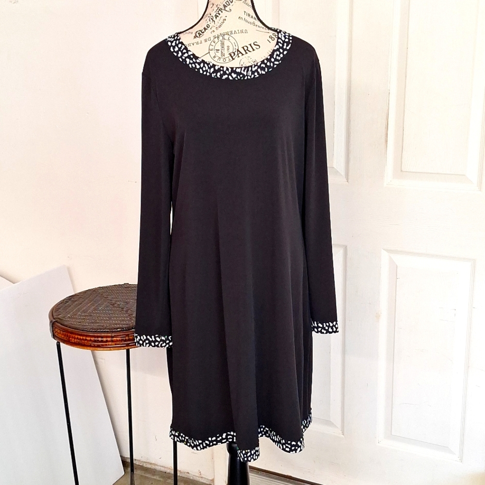 Michael Kors Dress Black White Animal print Long sleeves Dress Party Stretch XL